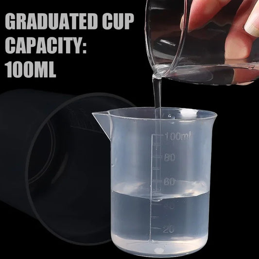Transparent plastic beaker cup for liquid measurement