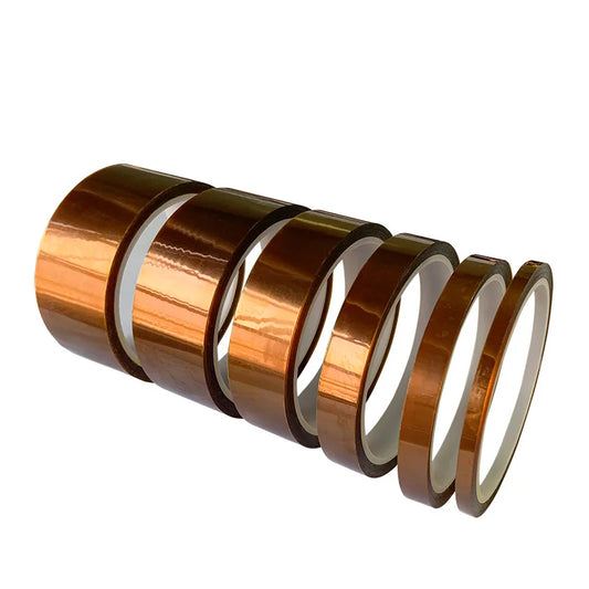 Polyimide tape showing width options from 10mm to 50mm for lithium battery applications