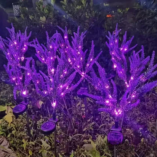 Close-up of purple lavender flower solar garden lamp for outdoor yard and patio decoration
