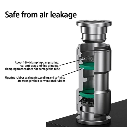 Close-up of 304 stainless steel PG PU pneumatic quick connect fitting for air and gas pipes