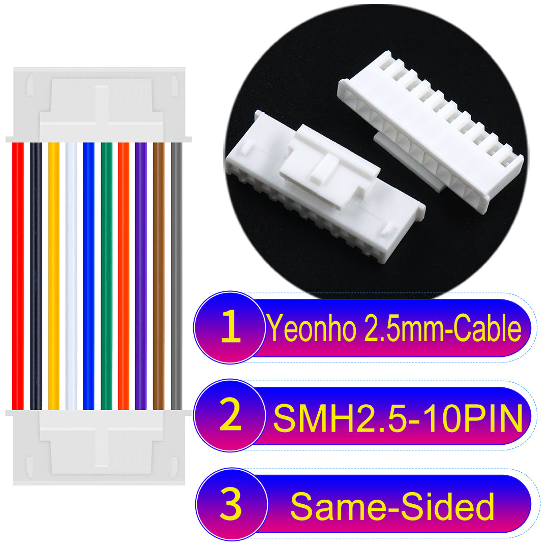 yeonho SMH250 10Pin Same-Side-Head cable, 2.54mm pitch, UL1007 certified, reliable for LED lighting and industrial equipment connections.