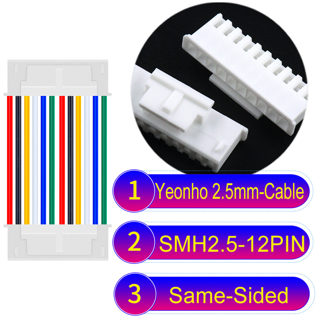 yeonho SMH250 12Pin Same-Side-Head cable, 2.54mm pitch, UL1007 certified, reliable for LED lighting and industrial equipment connections.