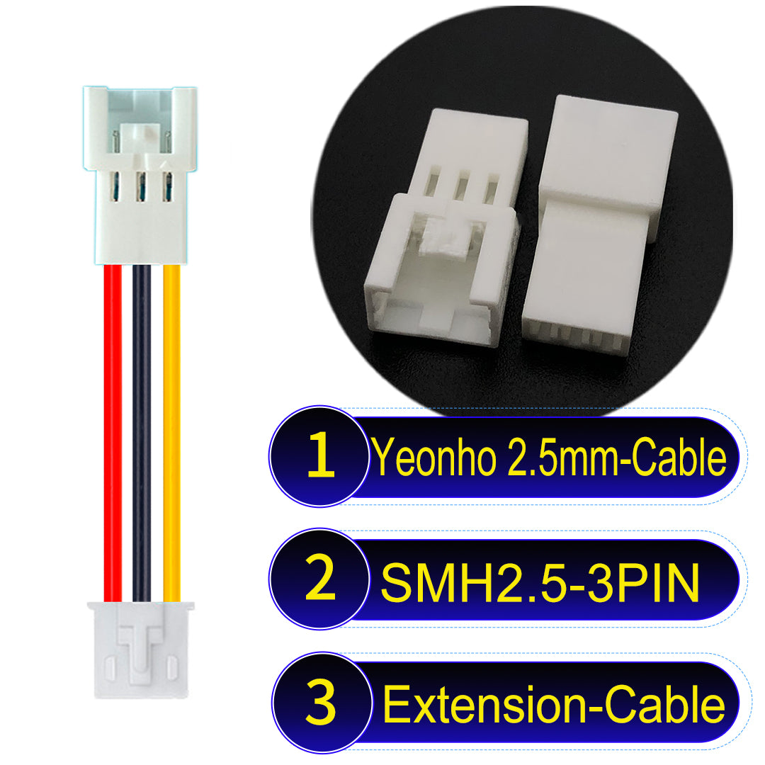 yeonho SMH250 2.54mm 3Pin Male Female Extension Cable, UL1007-certified PVC and 22AWG copper core, suitable for multiple devices.