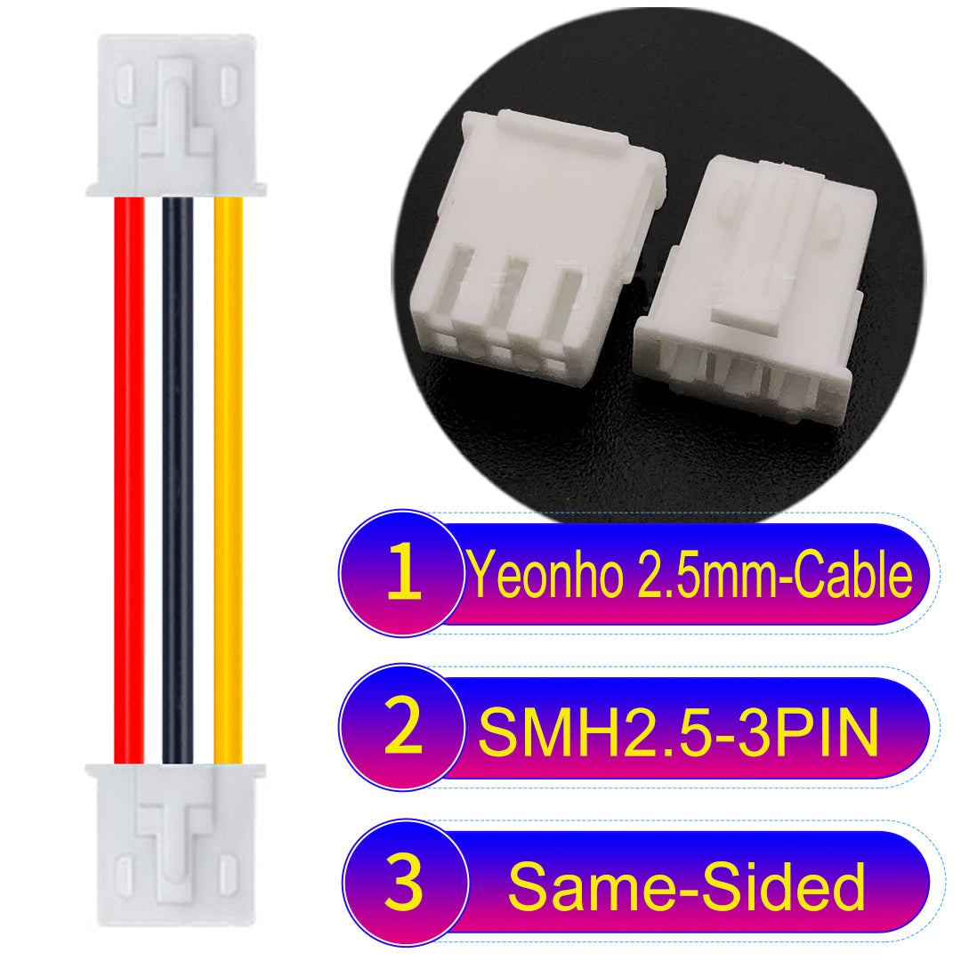 yeonho SMH250 3Pin Same-Side-Head cable, 2.54mm pitch, UL1007 certified, reliable for LED lighting and industrial equipment connections.
