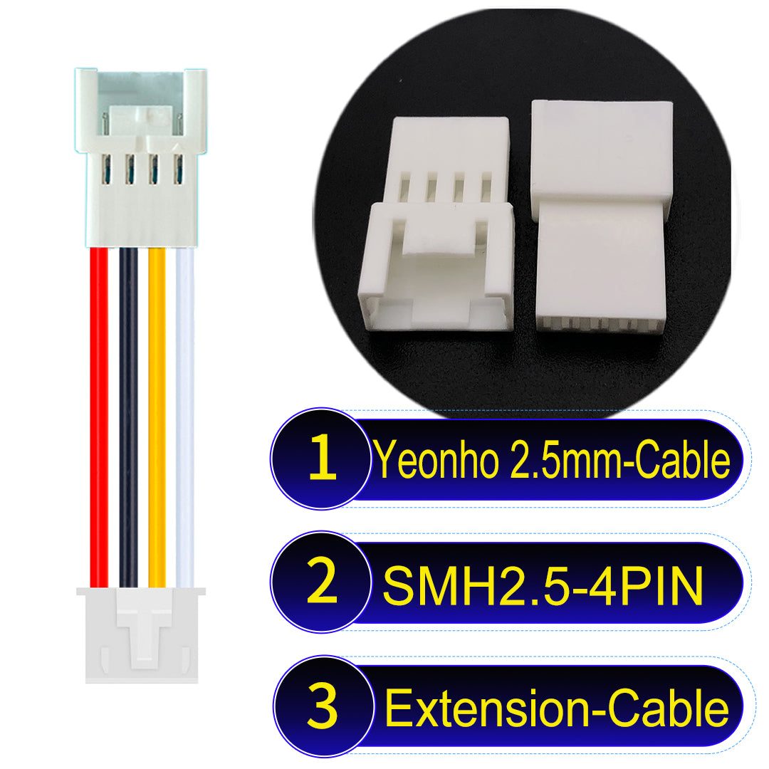 yeonho SMH250 2.54mm 4Pin Male Female Extension Cable, UL1007-certified PVC and 22AWG copper core, suitable for multiple devices.