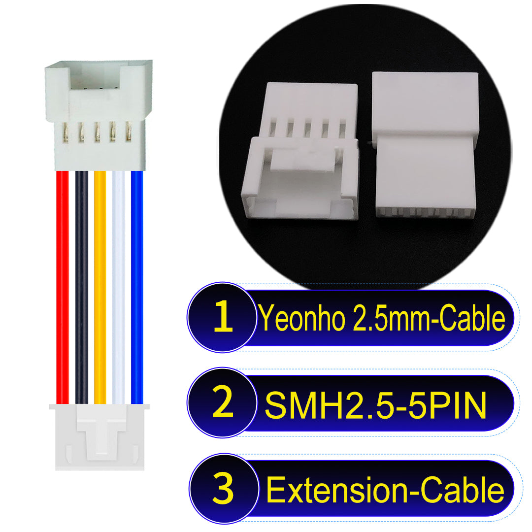 yeonho SMH250 2.54mm 5Pin Male Female Extension Cable, UL1007-certified PVC and 22AWG copper core, suitable for multiple devices.