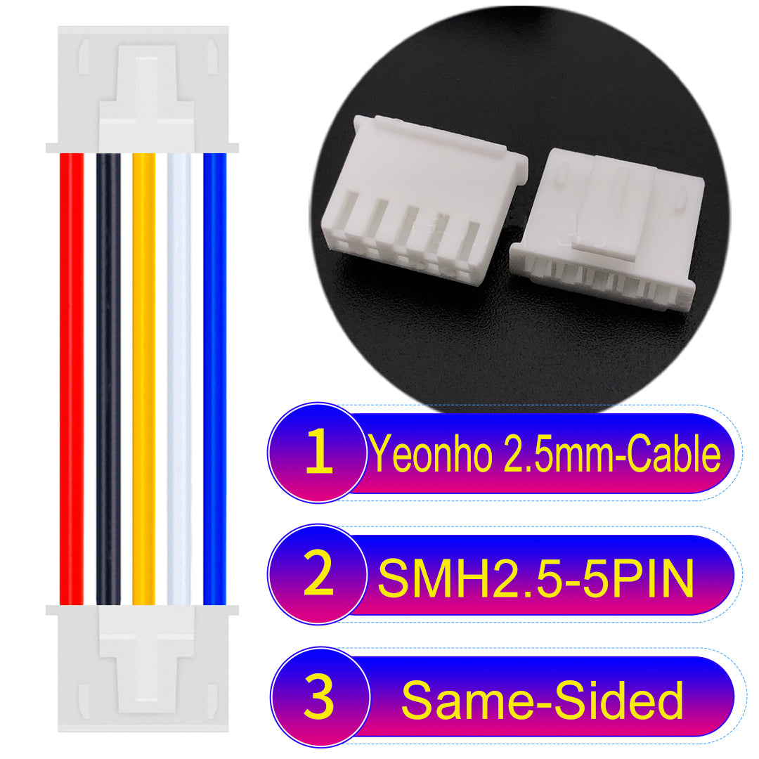 yeonho SMH250 5Pin Same-Side-Head cable, 2.54mm pitch, UL1007 certified, reliable for LED lighting and industrial equipment connections.