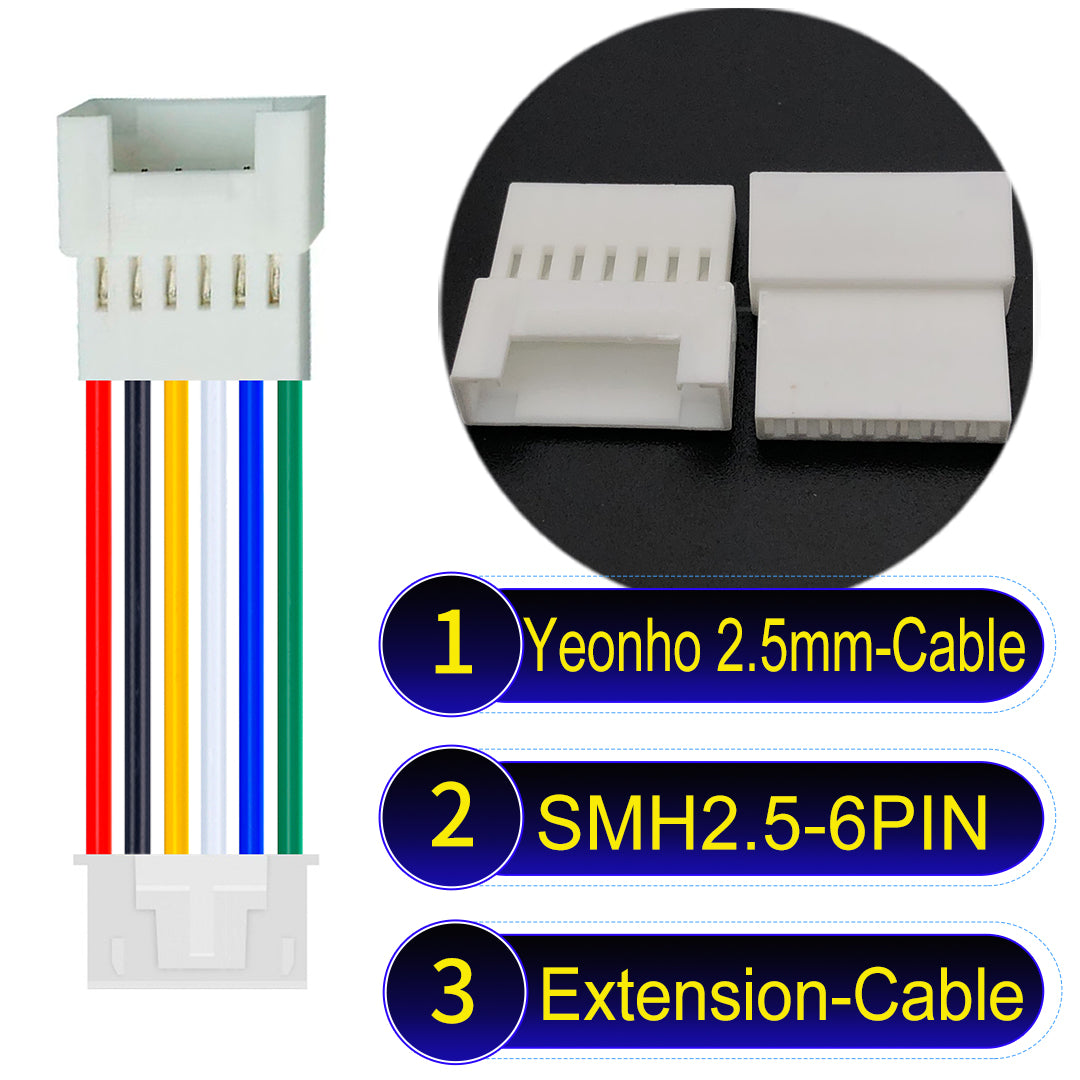 yeonho SMH250 2.54mm 6Pin Male Female Extension Cable, UL1007-certified PVC and 22AWG copper core, suitable for multiple devices.