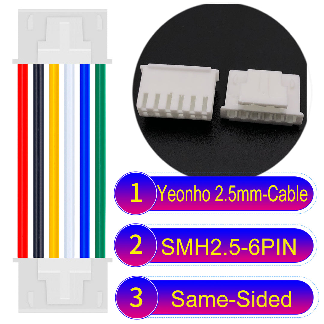 yeonho SMH250 6Pin Same-Side-Head cable, 2.54mm pitch, UL1007 certified, reliable for LED lighting and industrial equipment connections.