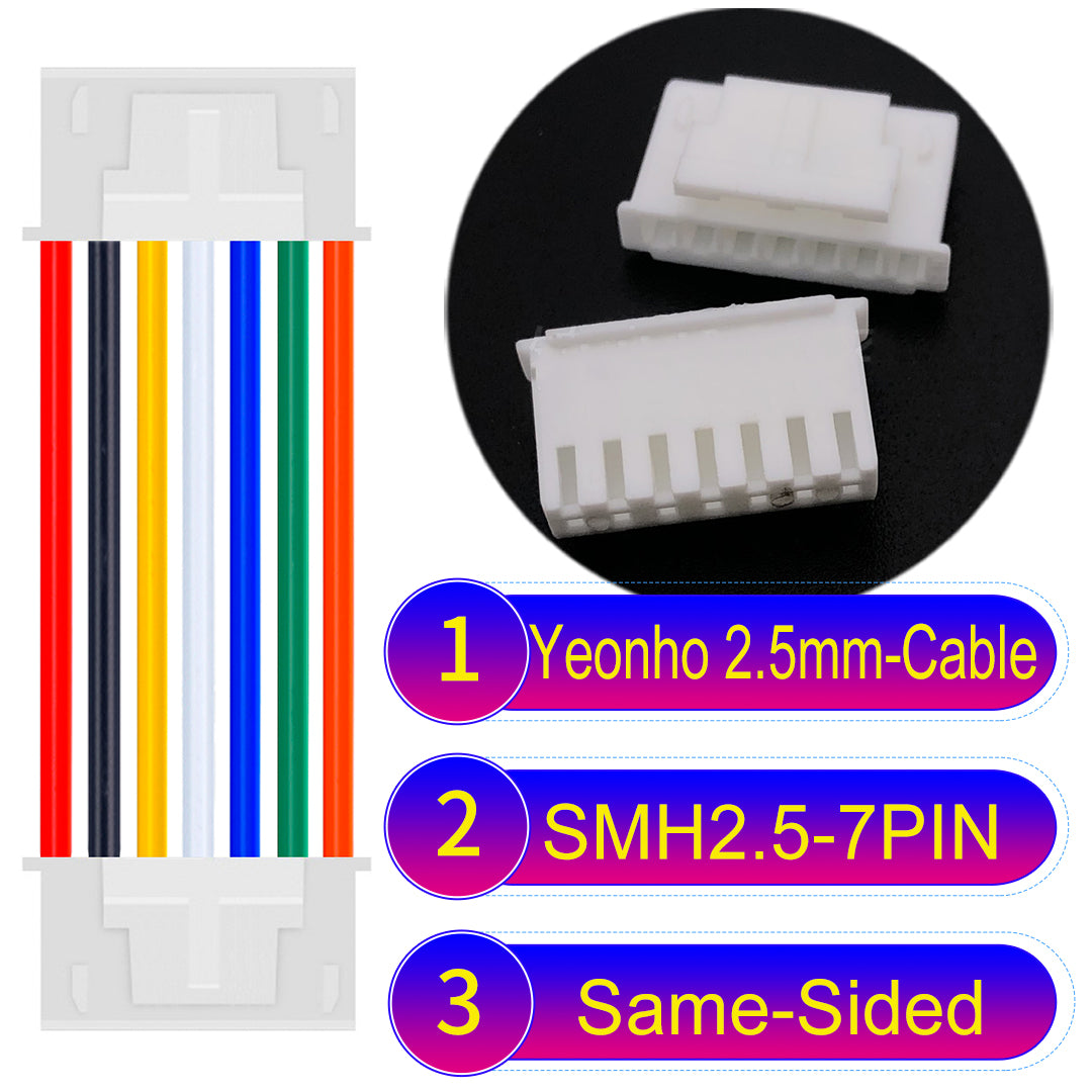 yeonho SMH250 7Pin Same-Side-Head cable, 2.54mm pitch, UL1007 certified, reliable for LED lighting and industrial equipment connections.
