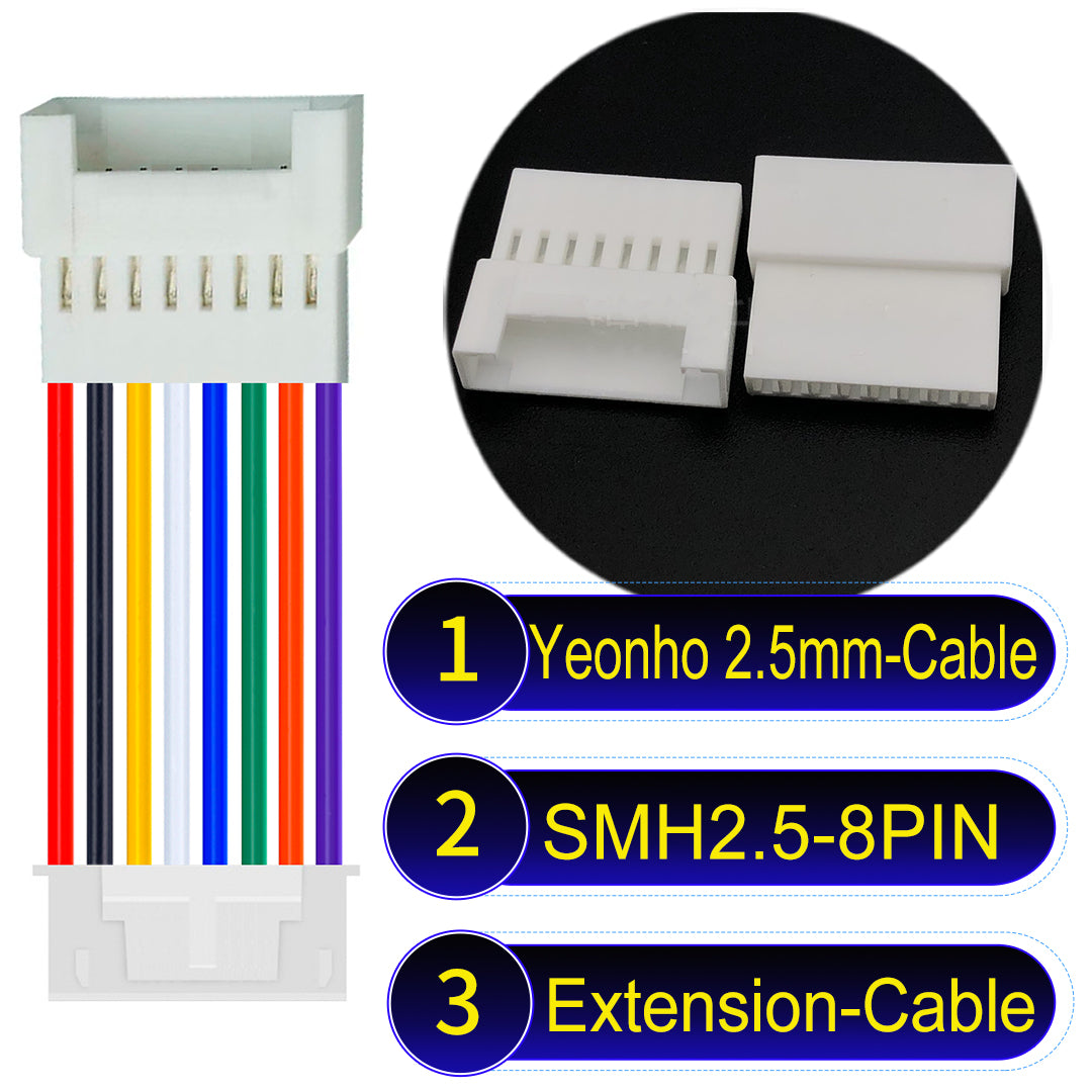 yeonho SMH250 2.54mm 8Pin Male Female Extension Cable, UL1007-certified PVC and 22AWG copper core, suitable for multiple devices.