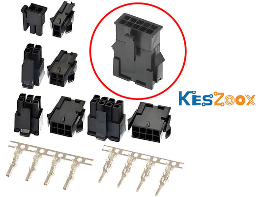 Molex Micro-Fit 3.0 connector set — 43020 plug housing, 43025 receptacle housing, 43031 male and 43030 female crimp terminals — Keszoox