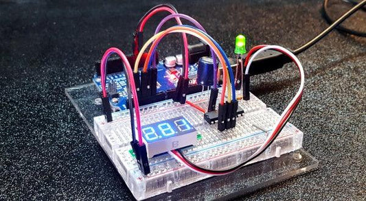 Solderless breadboard circuit example with components and jumper wires