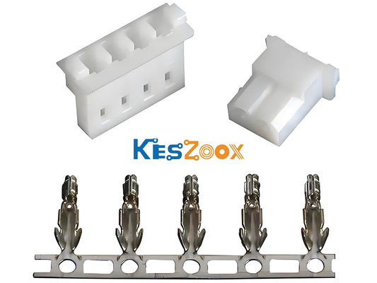 Molex Mini-SPOX 5264 receptacle crimp housing and 5263 female crimp terminals — 2.50mm pitch single-row friction-lock connector kit on white background