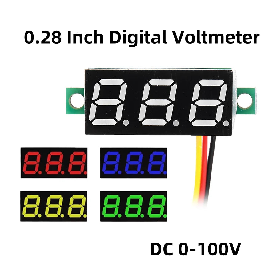 0.28 inch LED digital voltmeter 0¨C100V DC panel gauge with red, blue, green, yellow display, 3-wire mini voltage meter for car and DIY electronics projects