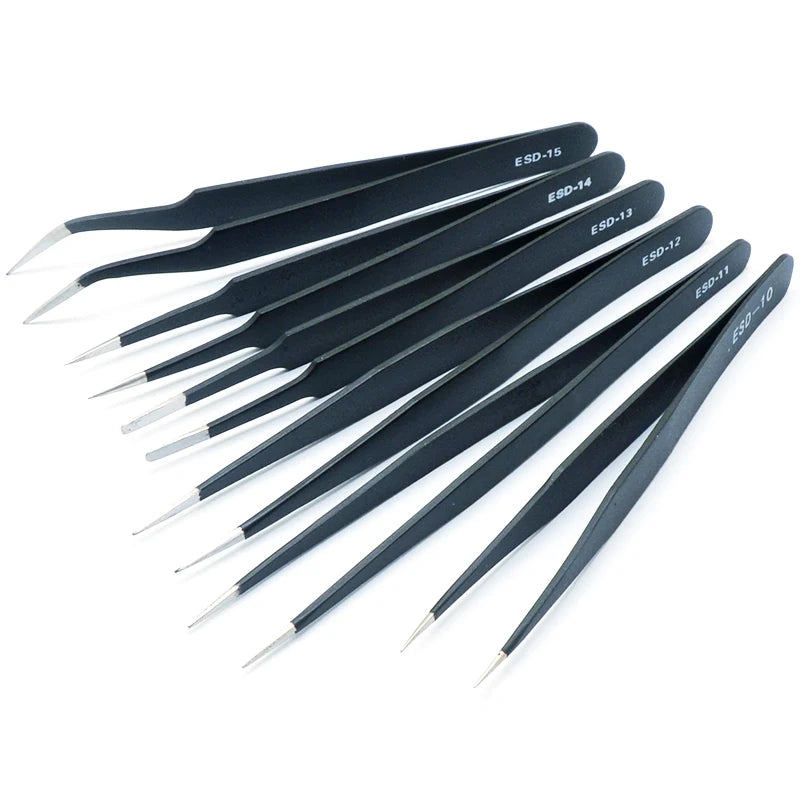 1.5mm anti-static stainless steel tweezers, ESD precision set ESD10 to ESD15, ideal for mobile phone repair and electronics assembly
