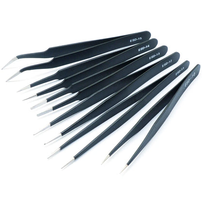 1.5mm anti-static stainless steel tweezers, ESD precision set ESD10 to ESD15, ideal for mobile phone repair and electronics assembly