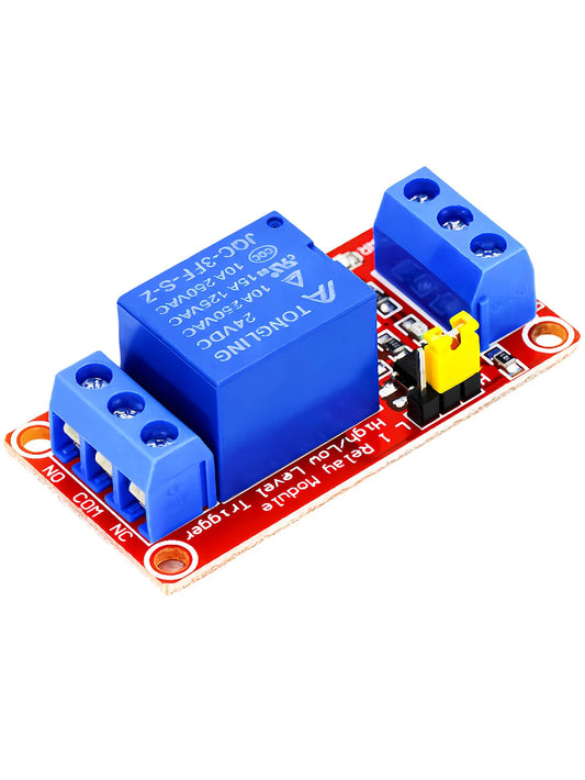 1-channel relay module with 5V/12V/24V input, optocoupler isolation, supporting high and low level trigger for Arduino DIY projects