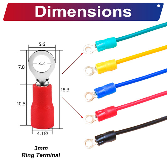 RV1.25-3mm Both Sided Ring Terminal Insulated Cable 18AWG