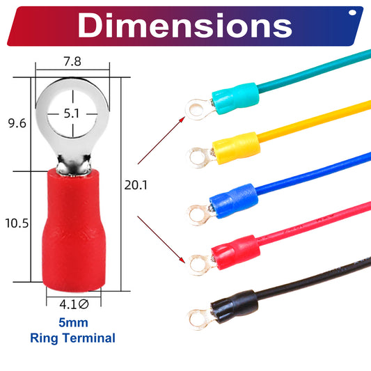 RV1.25-5.0mm Both Sided Ring Terminal Insulated Cable 18AWG