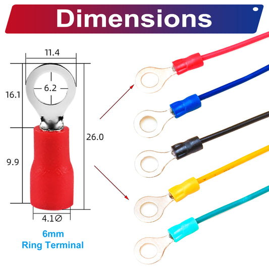 RV1.25-6.0mm Single-Headed Ring Terminal Insulated Cable 18AWG