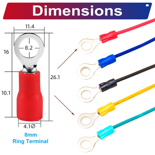 RV1.25-8.0mm Both Sided Ring Terminal Insulated Cable 18AWG