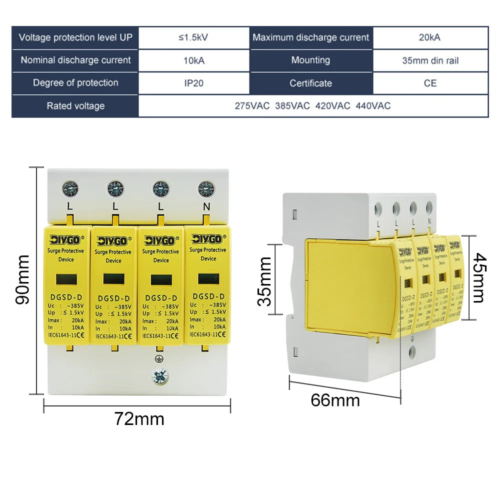 Surge protector with 10-20KA, 20-40KA, 30-60KA ratings