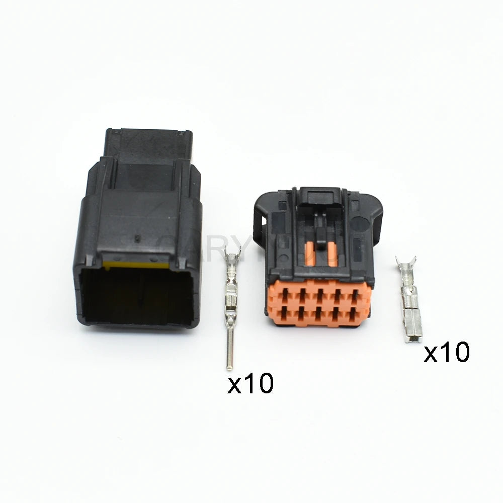 10 pin automotive wire harness connector showing terminal layout and locking structure