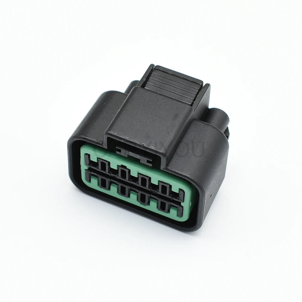 10 pin waterproof automotive connector showing terminal layout and locking design