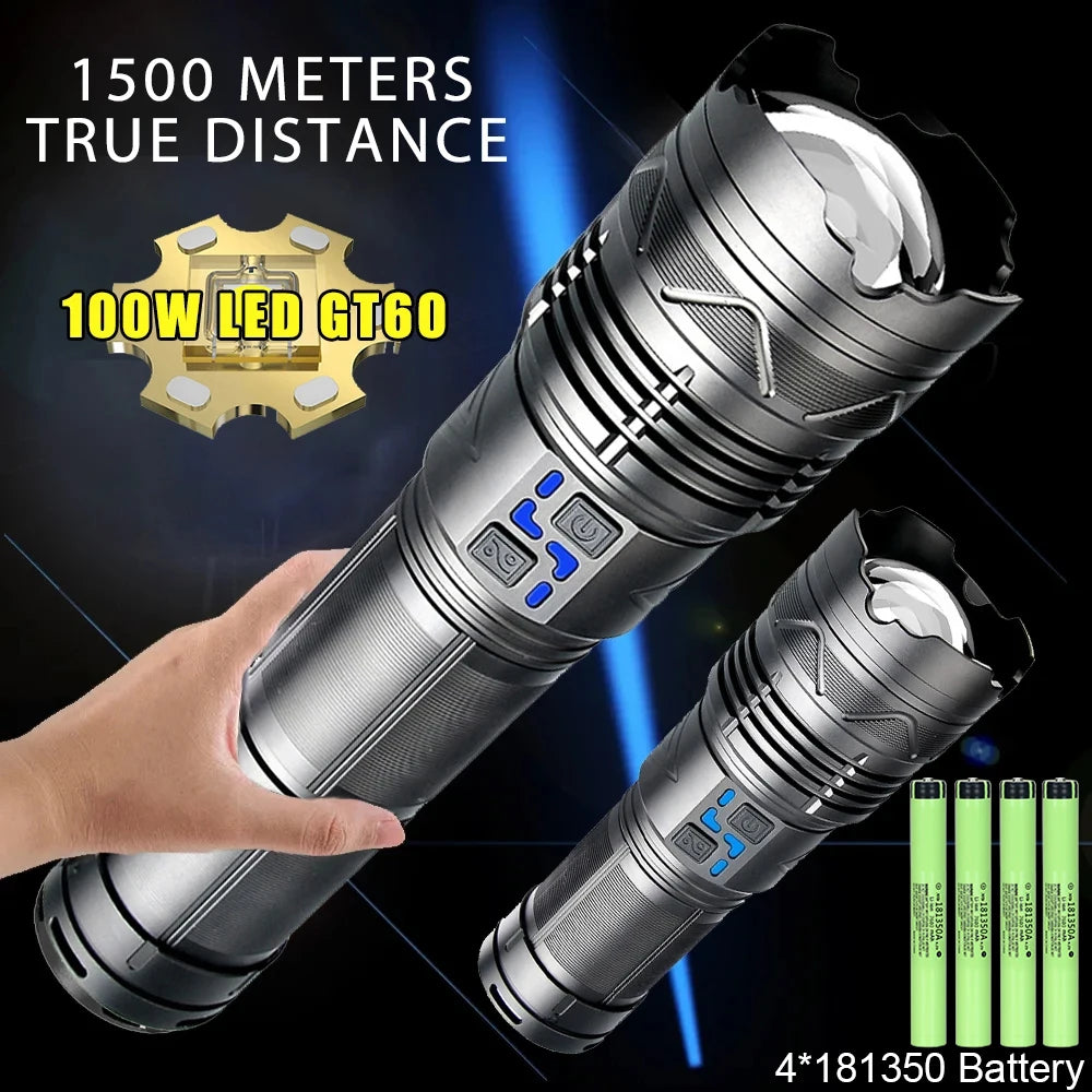 Ultra bright 1000000LM tactical zoom flashlight rechargeable torch