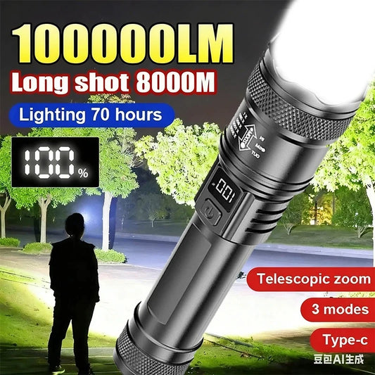100000LM super bright tactical flashlight