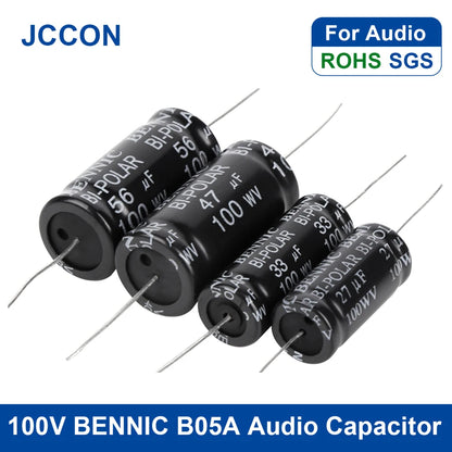 100V horizontal non-polar electrolytic capacitor, ideal for audiophile audio and car speaker applications