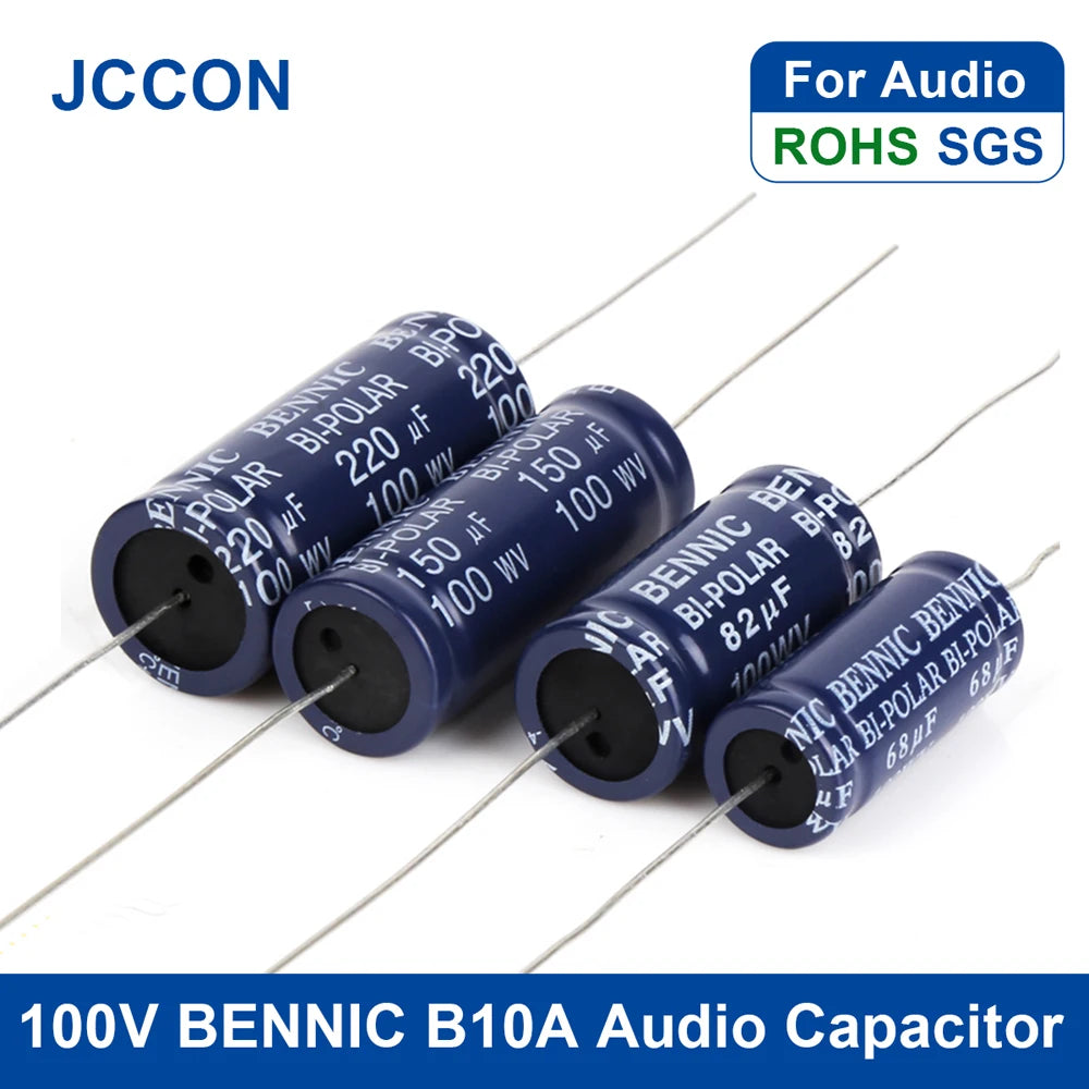 100V horizontal superior electrolytic audio capacitor, ideal for speaker frequency divider and audiophile circuits