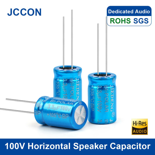 100V vertical MKP polypropylene audio capacitor, 1.5µF-3.3µF, ideal for speaker frequency divider and crossover circuits