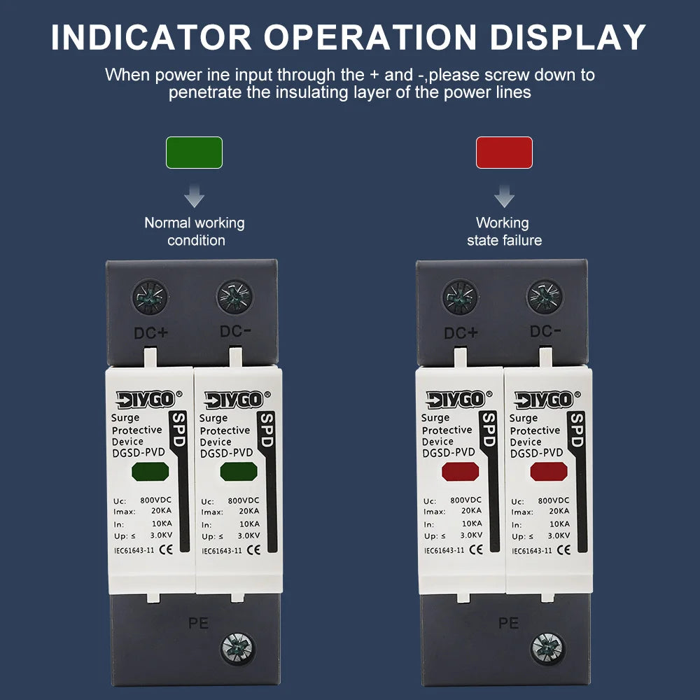 2P SPD surge protector supporting 10KA~60KA surge current ratings