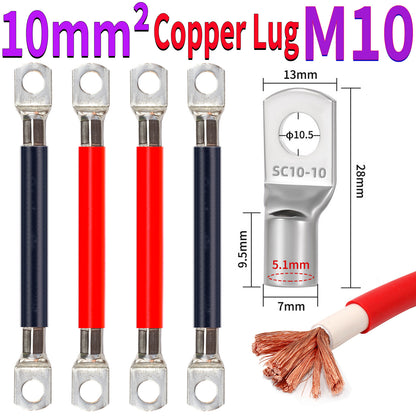 10mm² pure copper cable with M10 ring terminal for power distribution and grounding connections