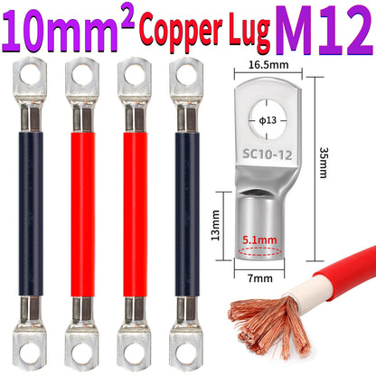 10mm² copper lug power cable with M12 ring terminal used in heavy duty electrical installations