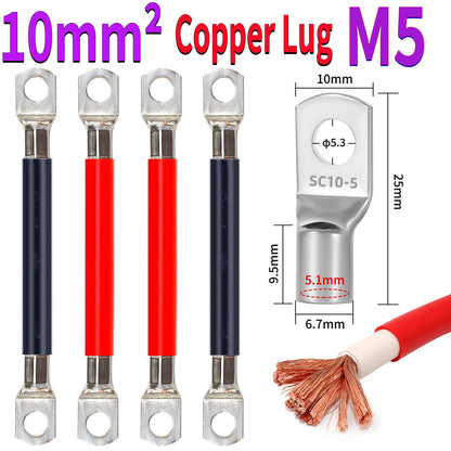 10mm² pure copper lug cable with M5 ring terminal for high current power and grounding applications