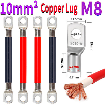 10mm² heavy duty copper lug cable with M8 ring terminal for battery and industrial power systems
