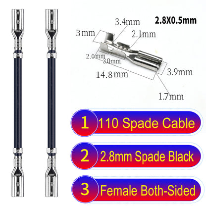 Premium 2.8mm both sided 110 spade cable Black with eco-friendly material and excellent conductivity, suitable for appliances and industrial use.
