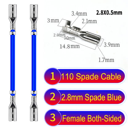 Premium 2.8mm both sided 110 spade cable Blue with eco-friendly material and excellent conductivity, suitable for appliances and industrial use.