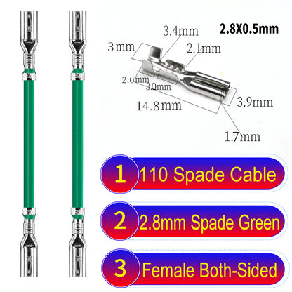 Premium 2.8mm both sided 110 spade cable Green with eco-friendly material and excellent conductivity, suitable for appliances and industrial use.