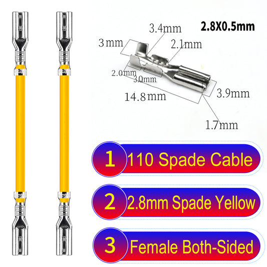 Premium 2.8mm both sided 110 spade cable Yellow with eco-friendly material and excellent conductivity, suitable for appliances and industrial use.