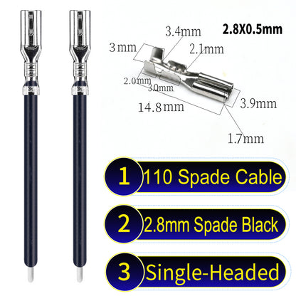 2.8mm both sided white 110 spade cable Black, tin-plated copper, versatile applications.