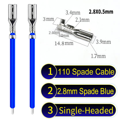 2.8mm both sided white 110 spade cable Blue, tin-plated copper, versatile applications.