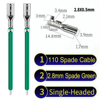 2.8mm both sided white 110 spade cable Green, tin-plated copper, versatile applications.