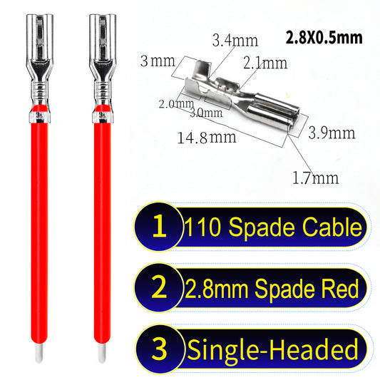 2.8mm both sided white 110 spade cable Red, tin-plated copper, versatile applications.