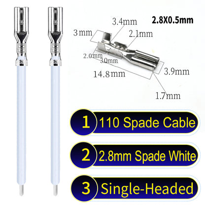 2.8mm both sided white 110 spade cable White, tin-plated copper, versatile applications.