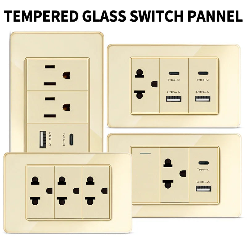 118 Series Glass Panel Wall Switch Socket US Mexico Standard USB and T ...