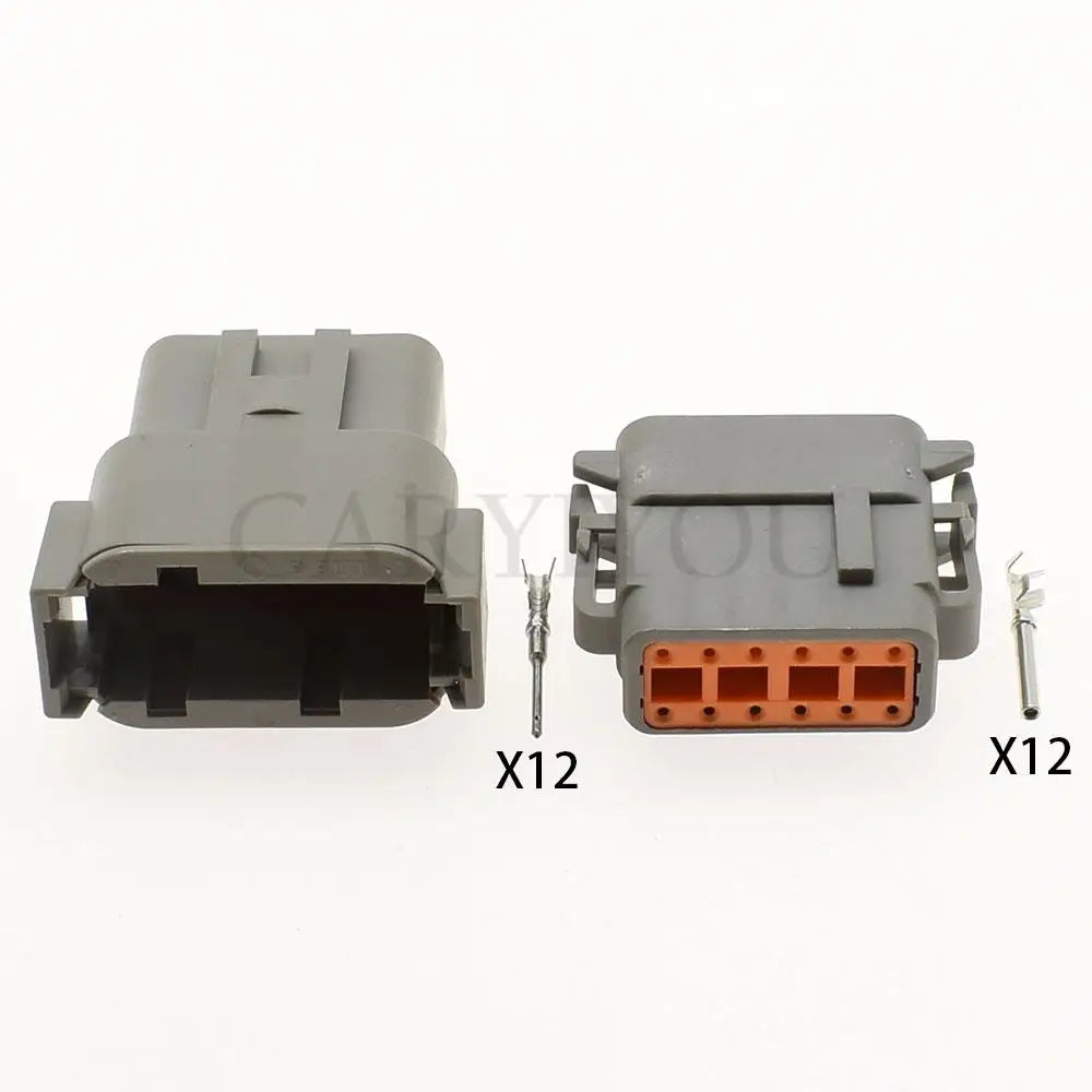 12 pin DTM Deutsch waterproof connector showing terminal layout and locking design for automotive plug